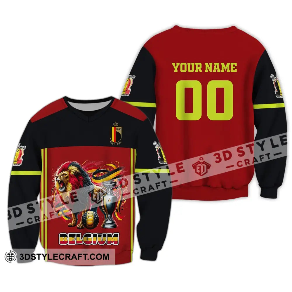 Unisex Shirt Custom Name And Number Belgium Football Polo Euro 2024 Hoodie Long Sleeve / S T-Shirt