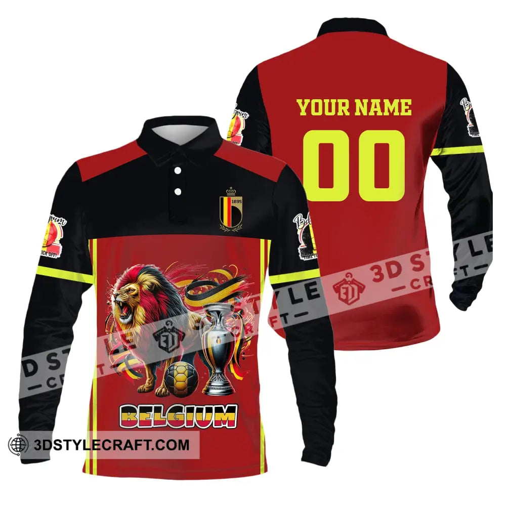 Unisex Shirt Custom Name And Number Belgium Football Polo Euro 2024 Hoodie Long Sleeve / S T-Shirt