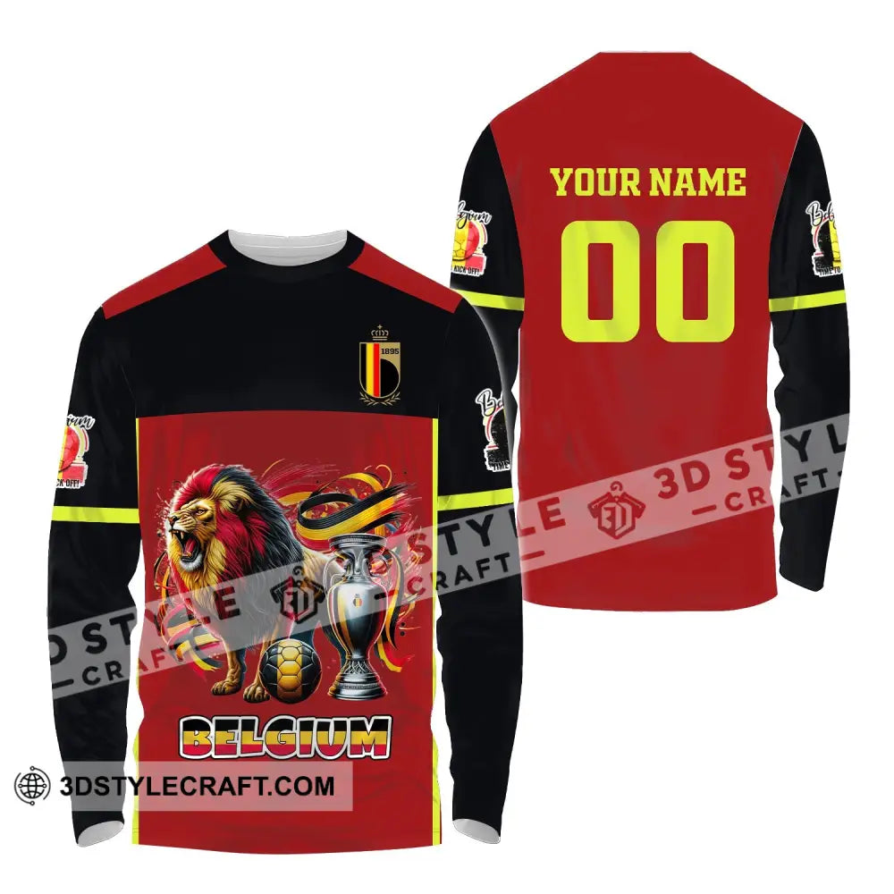 Unisex Shirt Custom Name And Number Belgium Football Polo Euro 2024 Hoodie Long Sleeve / S T-Shirt