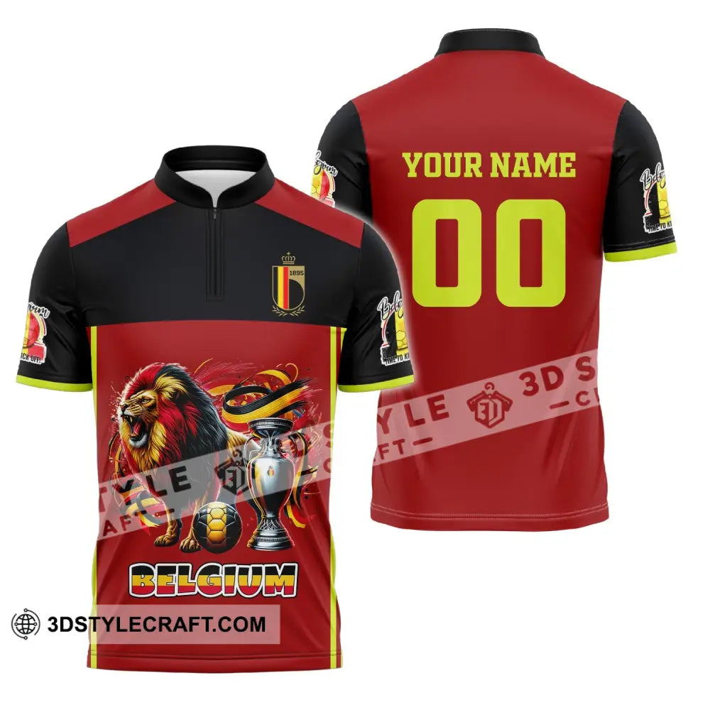 Unisex Shirt Custom Name And Number Belgium Football Polo Euro 2024 Hoodie Long Sleeve Zipper / S