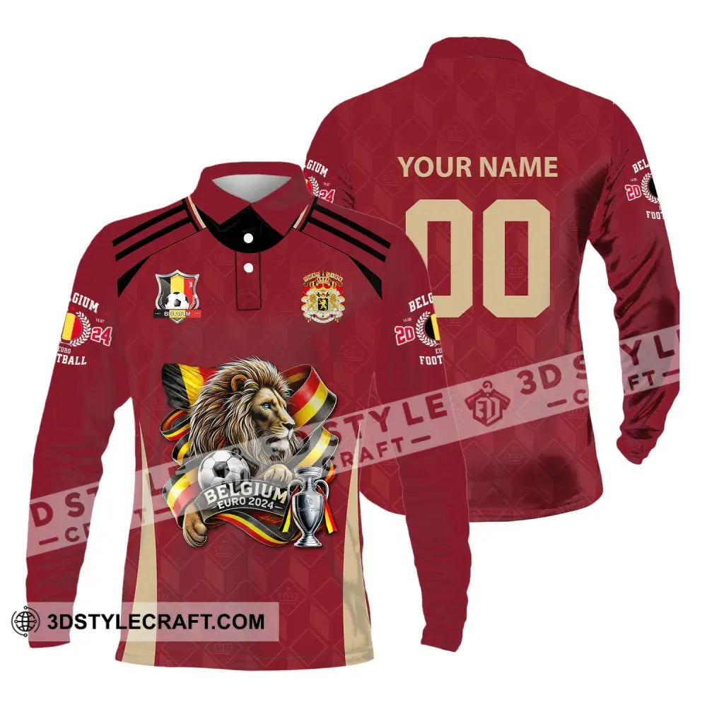 Unisex Shirt Custom Name And Number Belgium Football T-Shirt Euro 2024 Polo Long Sleeve / S