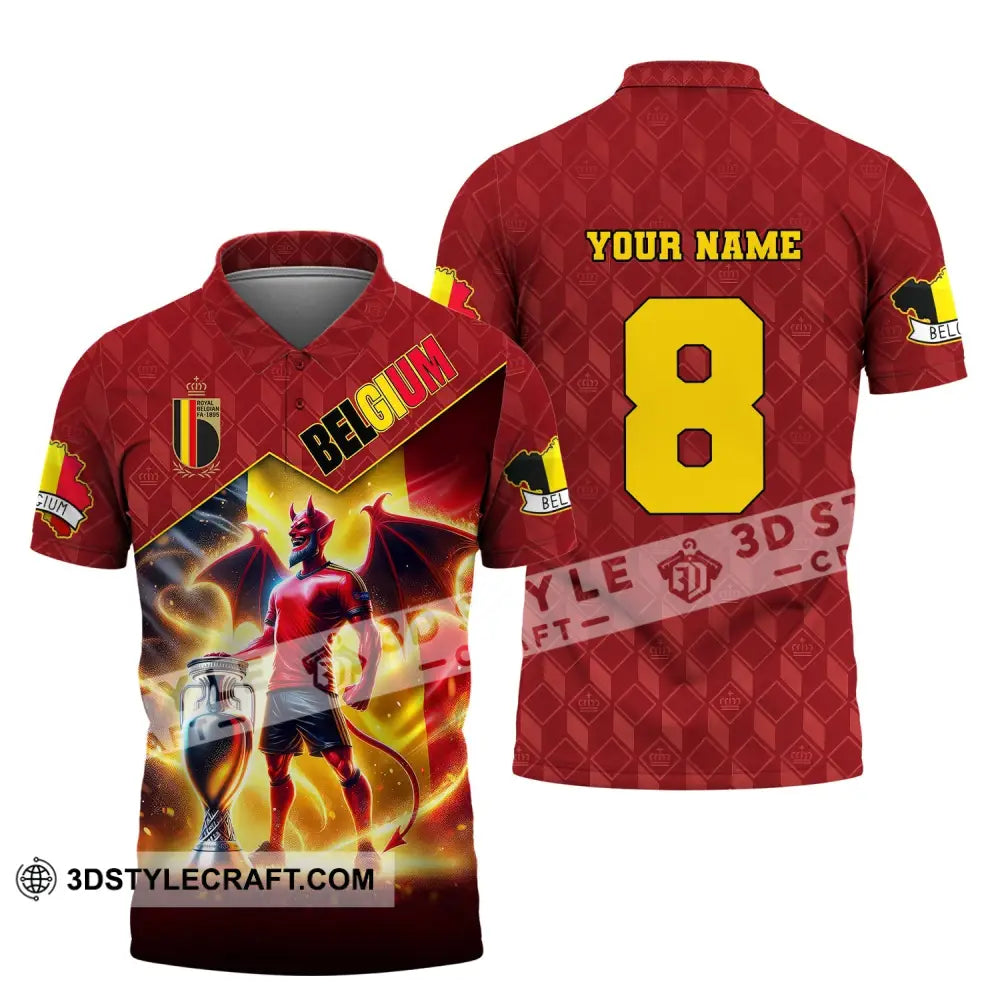 Unisex Shirt Custom Name And Number Belgium Football T-Shirt Euro 2024 Polo Long Sleeve / S