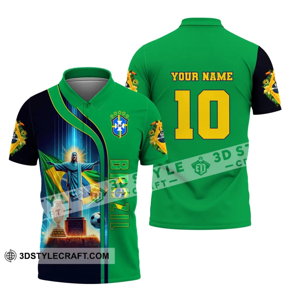 Unisex Shirt Custom Name And Number Brazil Football T-Shirt Euro 2024 Polo Long Sleeve / S