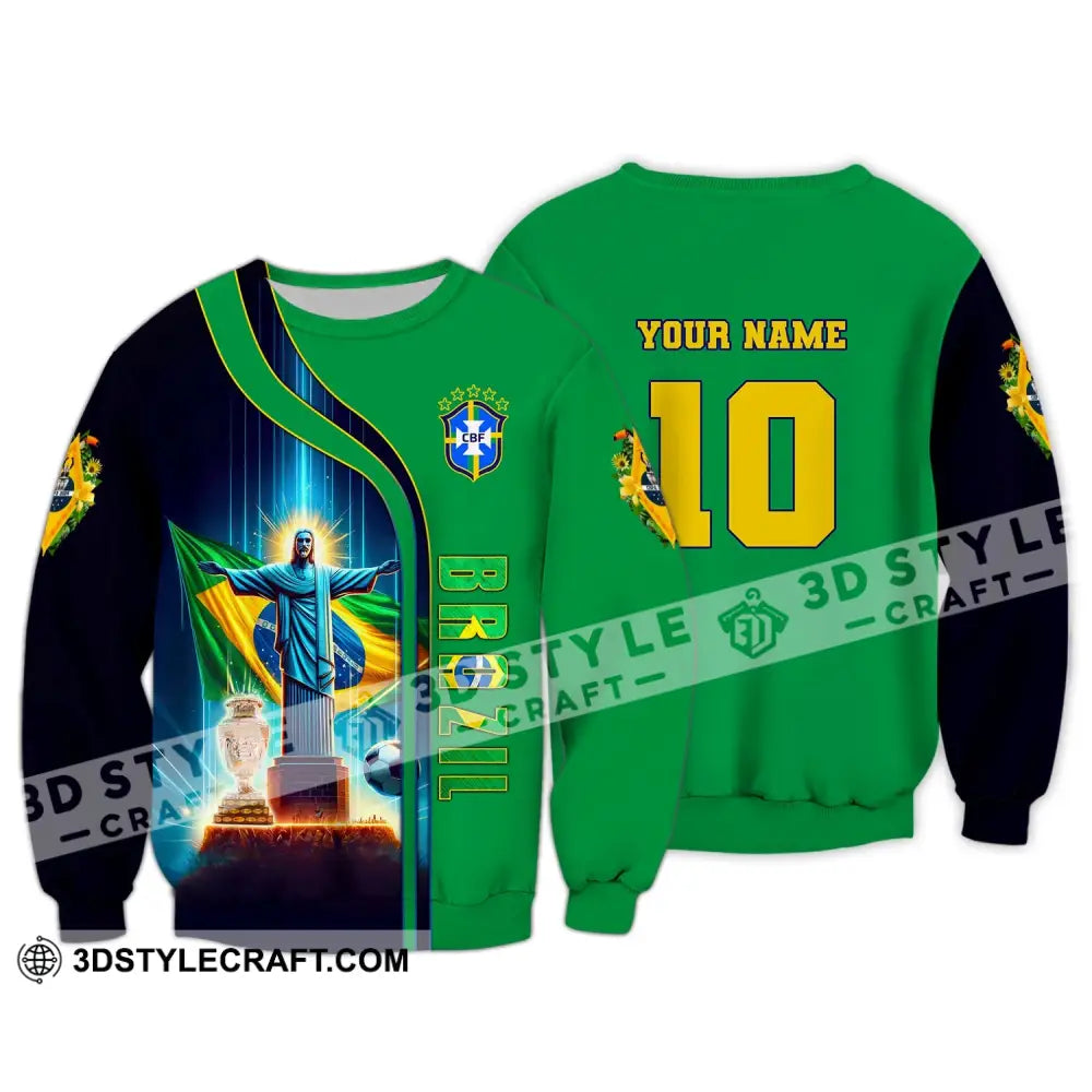 Unisex Shirt Custom Name And Number Brazil Football T-Shirt Euro 2024 Polo Long Sleeve / S