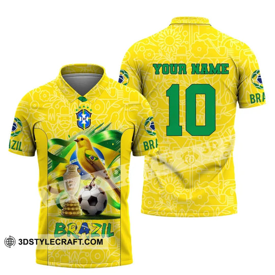 Unisex Shirt, Custom Name and Number Brazil Football T-Shirt, Brazil Football Polo Long Sleeve Shirt style option 4