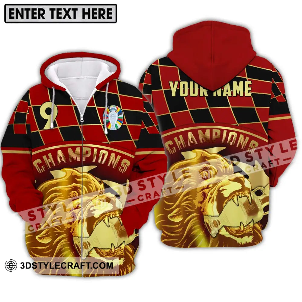 Unisex Shirt - Custom Name And Number Champions Gold Lion Zipper Hoodie / S T-Shirt