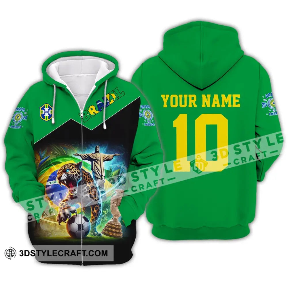 Unisex Shirt - Custom Name And Number Copa 2024 Sport Brazil Team Zipper Hoodie / S T-Shirt