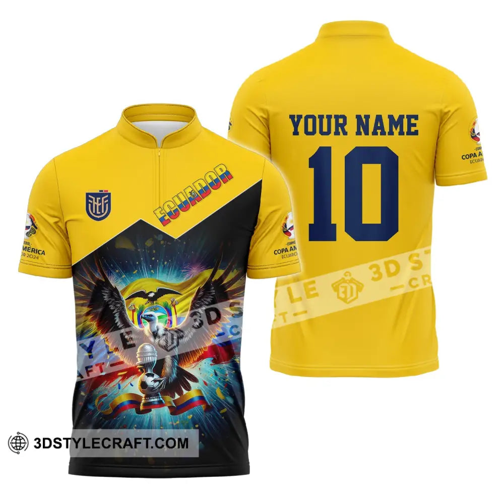 Unisex Shirt - Custom Name And Number Copa 2024 Sport Ecuador Team Zipper Polo / S T-Shirt