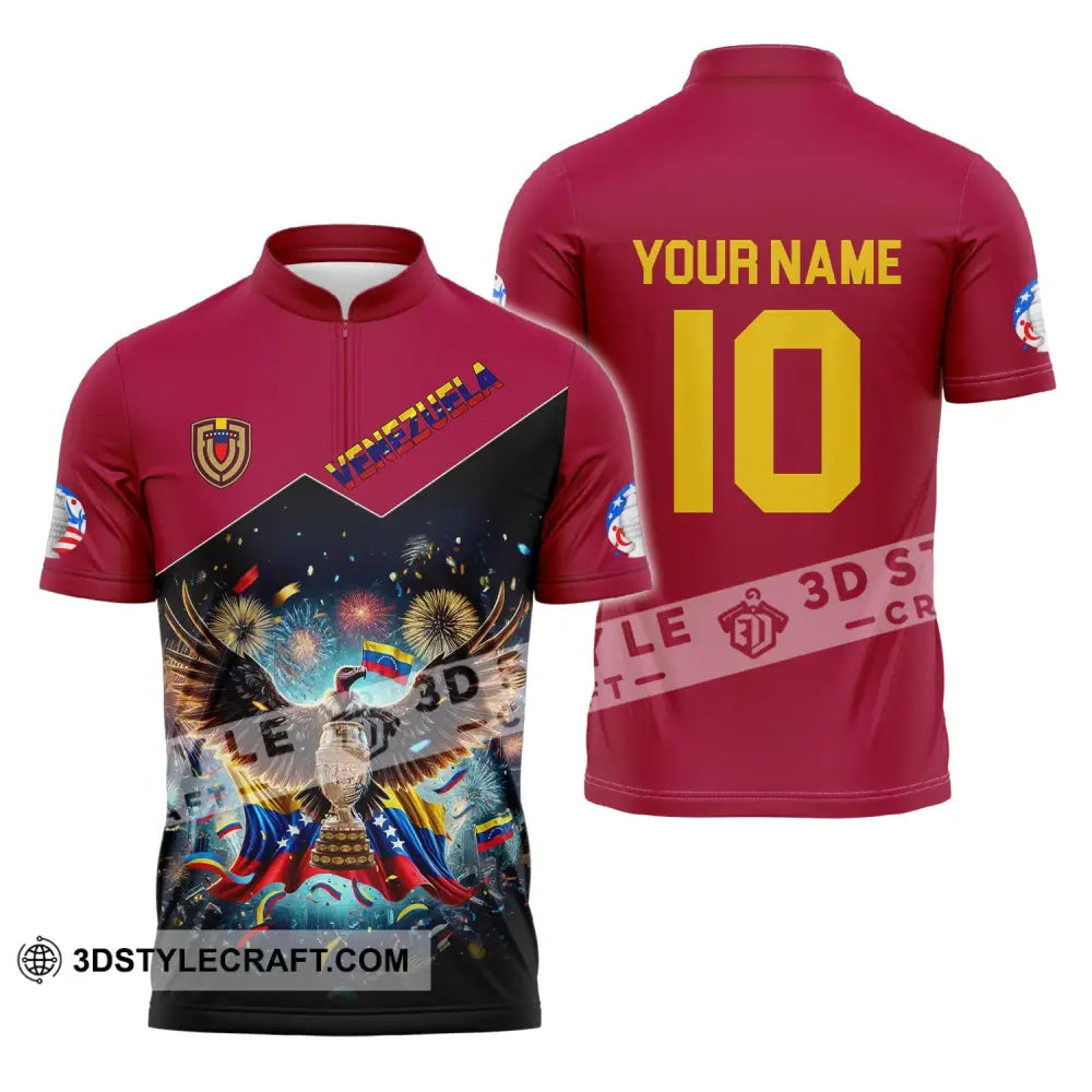 Unisex Shirt - Custom Name And Number Copa 2024 Sport Venezuela Team Zipper Polo / S T-Shirt