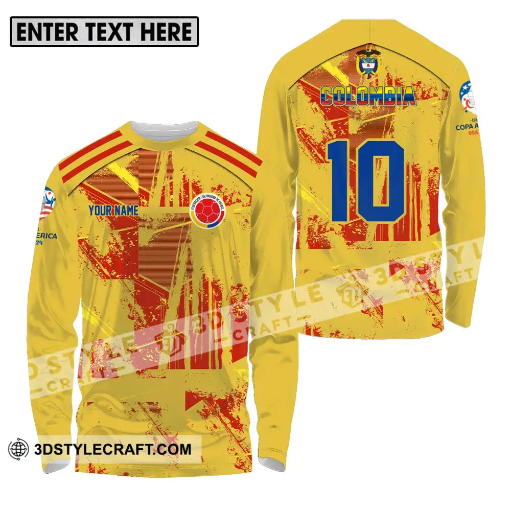 Unisex Shirt - Custom Name And Number Copa America Golden Colombia Long Sleeve / S T-Shirt