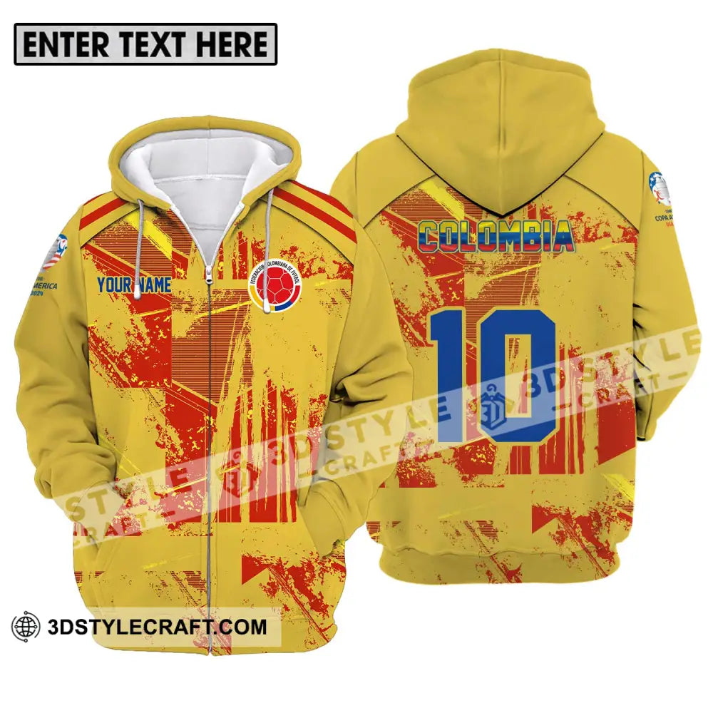 Unisex Shirt - Custom Name And Number Copa America Golden Colombia Zipper Hoodie / S T-Shirt