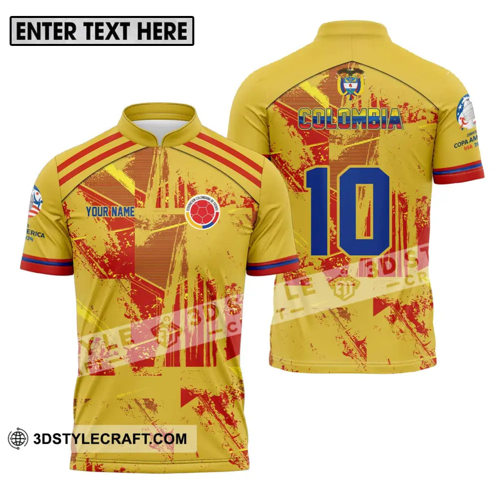 Unisex Shirt - Custom Name And Number Copa America Golden Colombia Zipper Polo / S T-Shirt