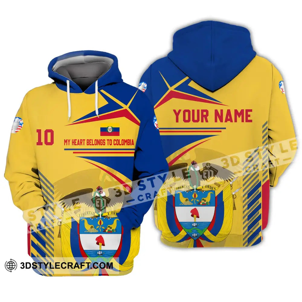 Unisex Shirt - Custom Name And Number Copa America Golden My Heart Belongs To Colombia Hoodie / S