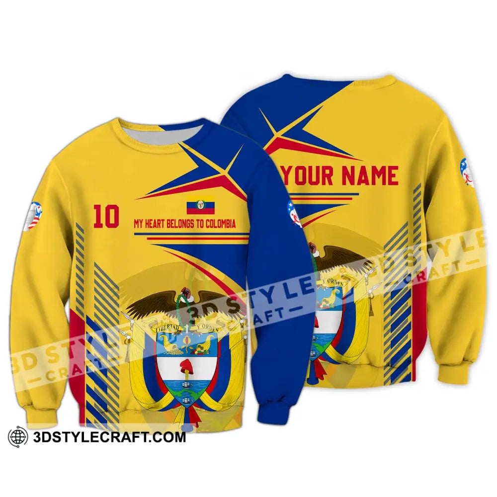 Unisex Shirt - Custom Name And Number Copa America Golden My Heart Belongs To Colombia Long Sleeve