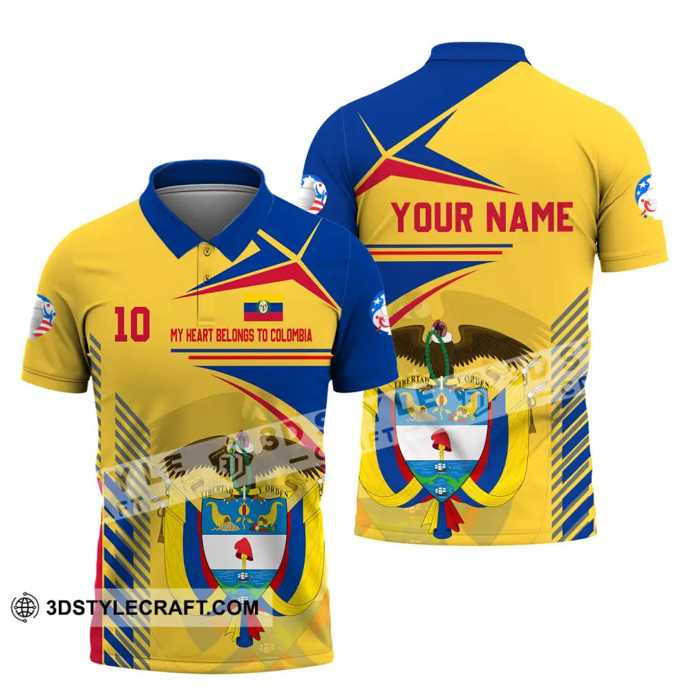 Unisex Shirt - Custom Name And Number Copa America Golden My Heart Belongs To Colombia Polo / S