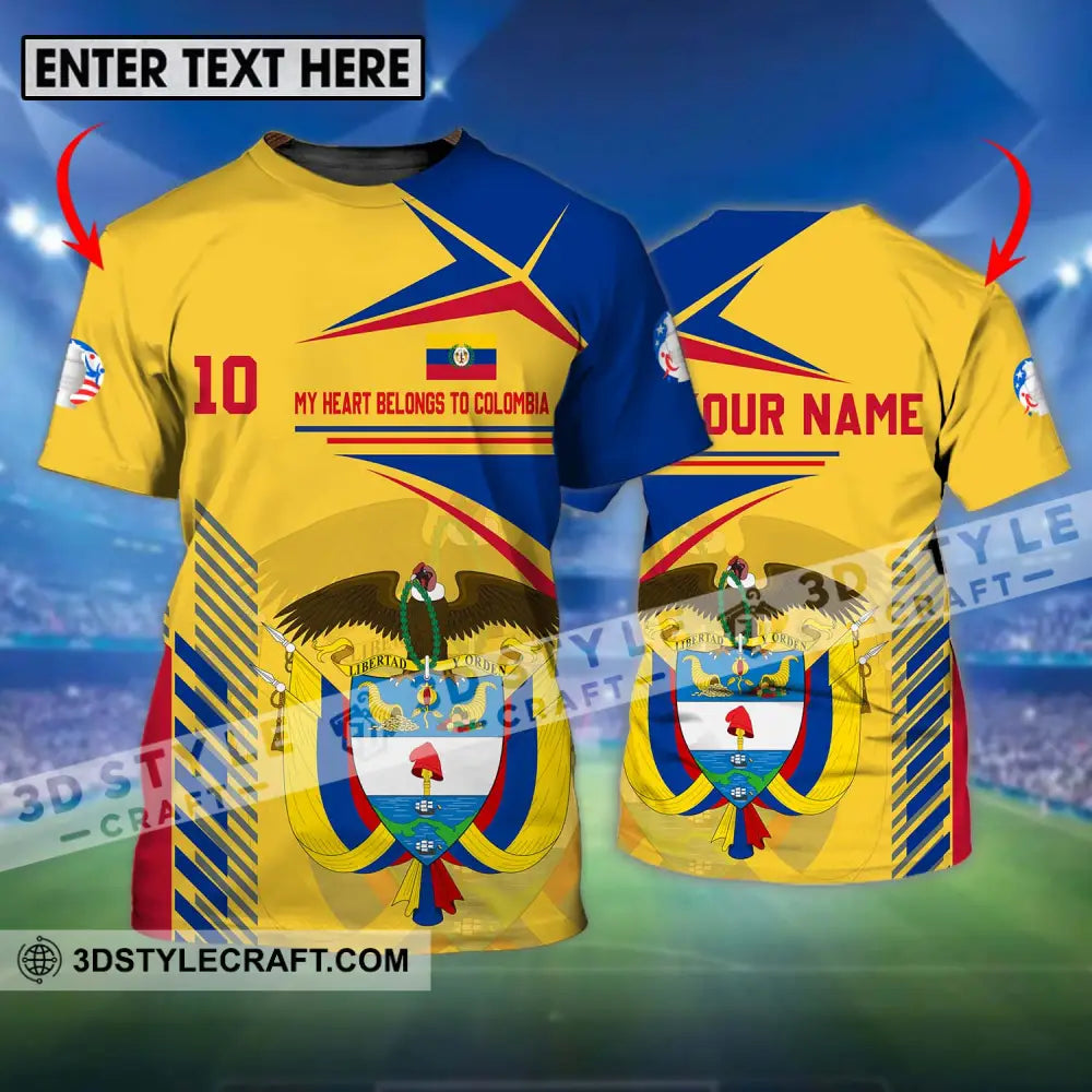 Unisex Shirt - Custom Name And Number Copa America Golden My Heart Belongs To Colombia T-Shirt