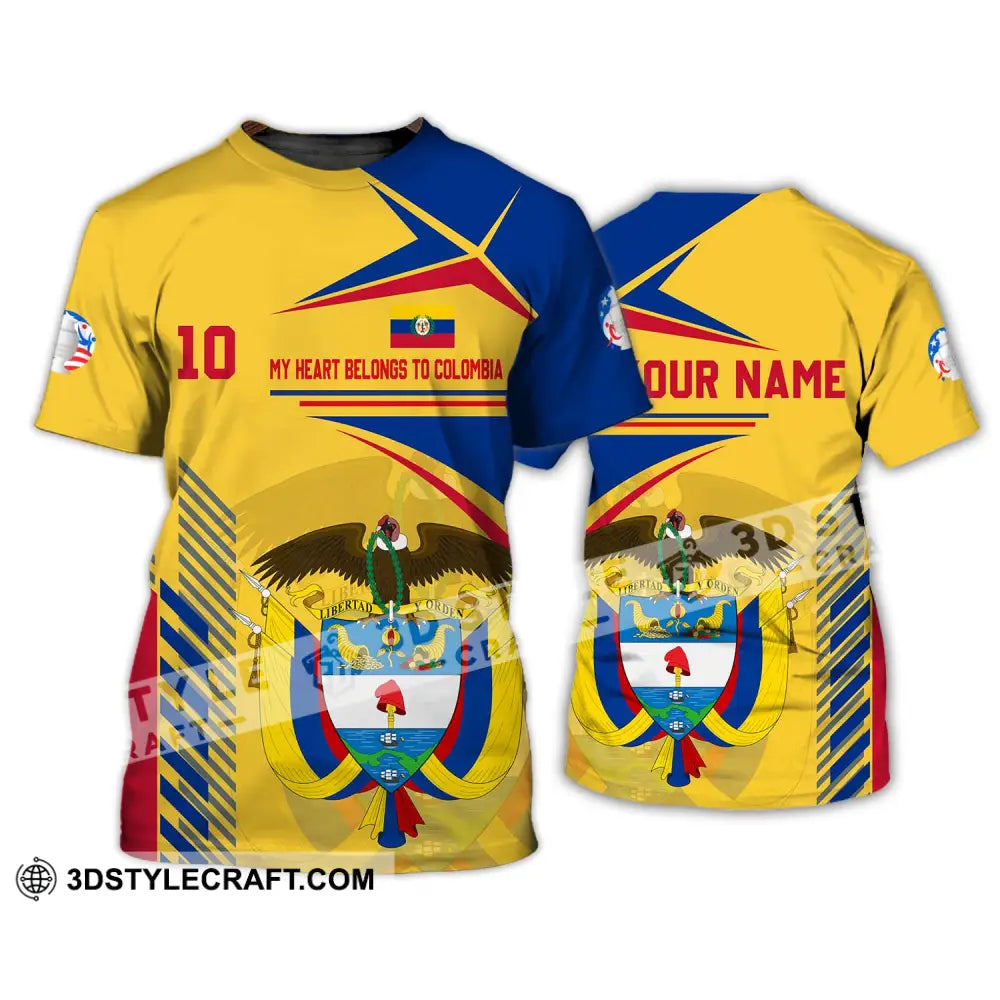 Unisex Shirt - Custom Name And Number Copa America Golden My Heart Belongs To Colombia T-Shirt / S