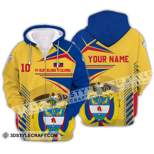 Unisex Shirt - Custom Name And Number Copa America Golden My Heart Belongs To Colombia Zipper