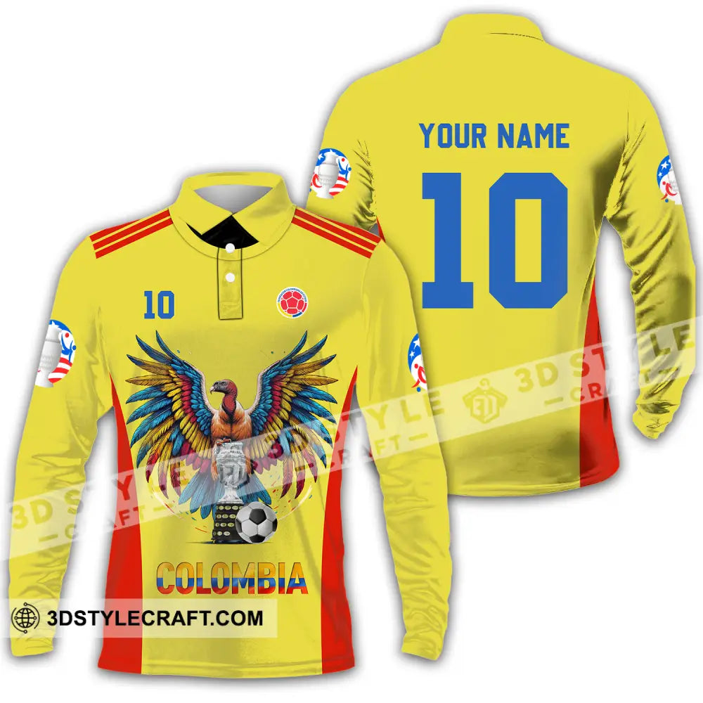 Unisex Shirt - Custom Name And Number Copa America Sport Colombia Long Sleeve Polo / S T-Shirt