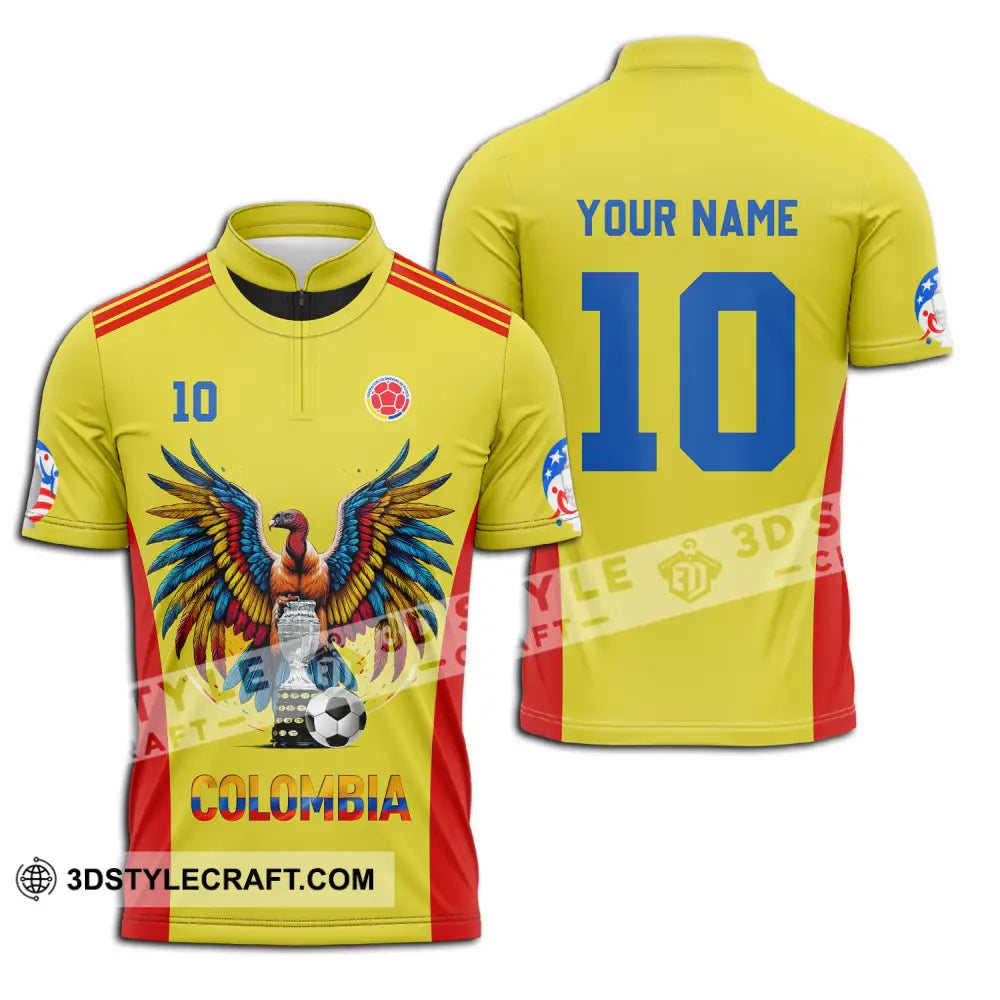 Unisex Shirt - Custom Name And Number Copa America Sport Colombia Zipper Polo / S T-Shirt