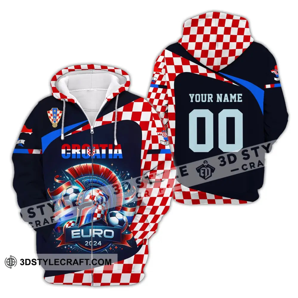 Unisex Shirt Custom Name And Number Croatia Football Polo Long Sleeve Euro 2024 Zipper Hoodie / S