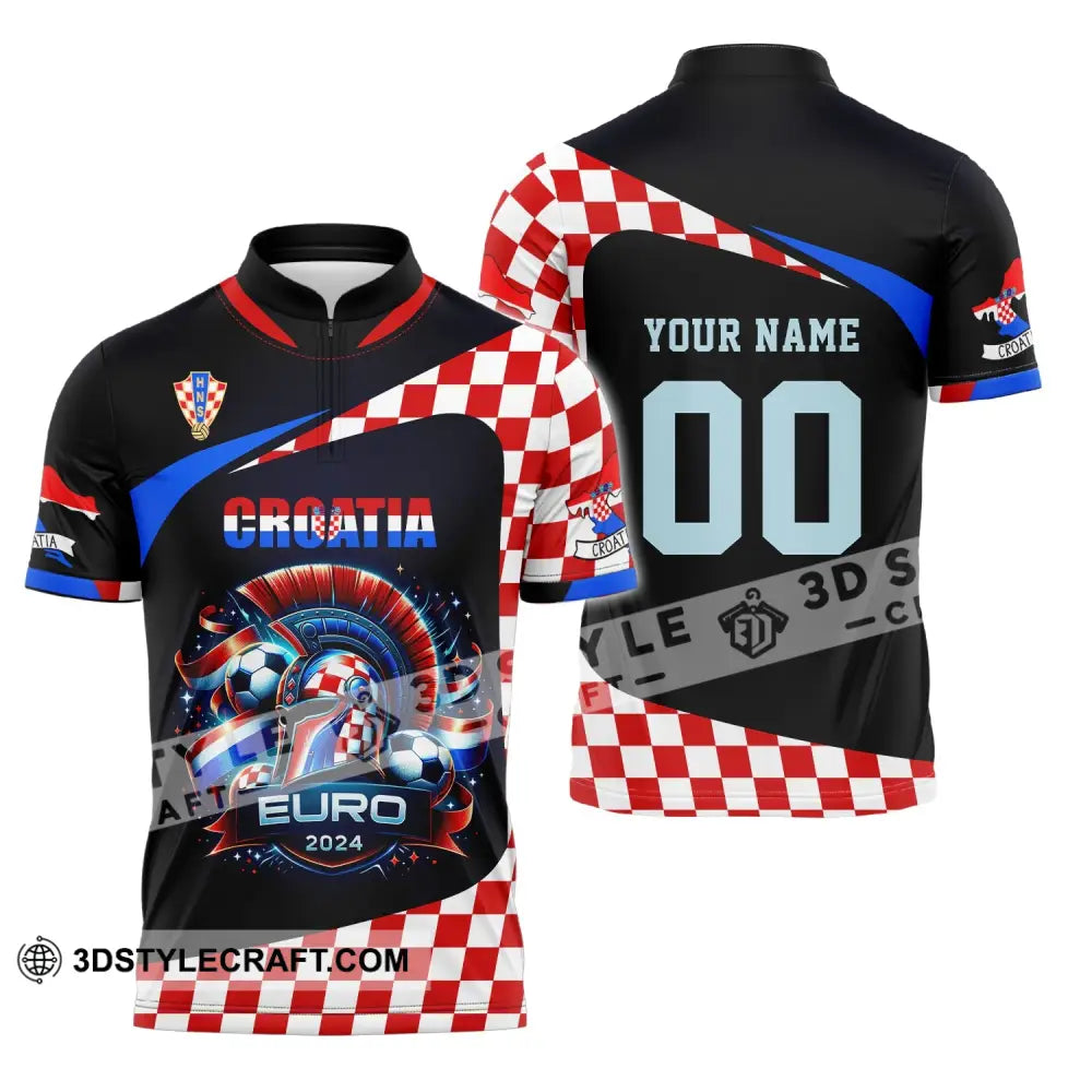 Unisex Shirt Custom Name And Number Croatia Football Polo Long Sleeve Euro 2024 Zipper / S T-Shirt