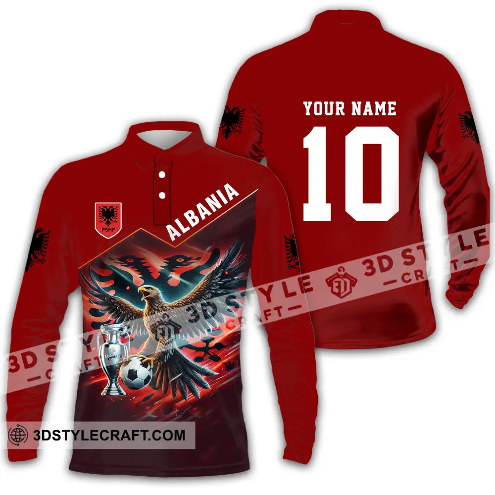 Unisex Shirt - Custom Name And Number Eagle Albania Euro 2024 Team Long Sleeve Polo / S T-Shirt