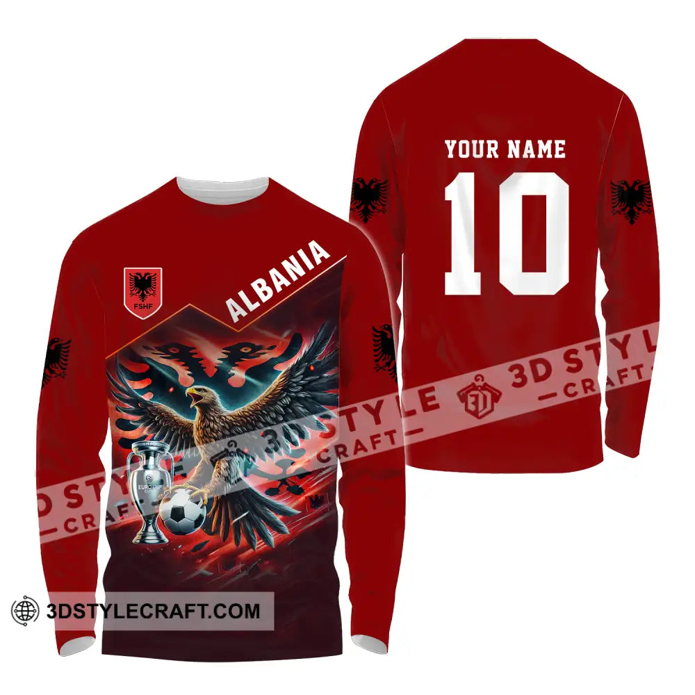 Unisex Shirt - Custom Name And Number Eagle Albania Euro 2024 Team Long Sleeve / S T-Shirt