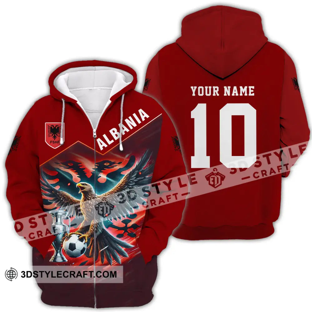 Unisex Shirt - Custom Name And Number Eagle Albania Euro 2024 Team Zipper Hoodie / S T-Shirt