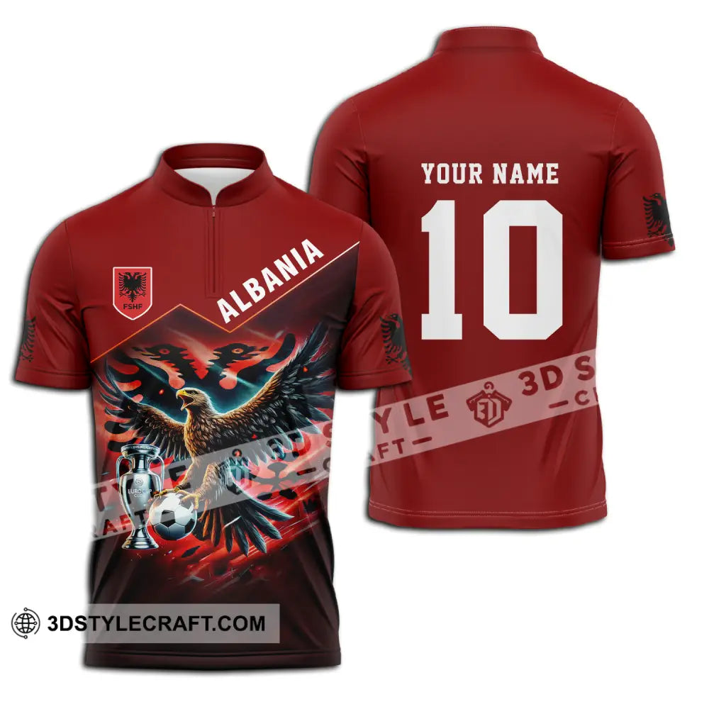 Unisex Shirt - Custom Name And Number Eagle Albania Euro 2024 Team Zipper Polo / S T-Shirt