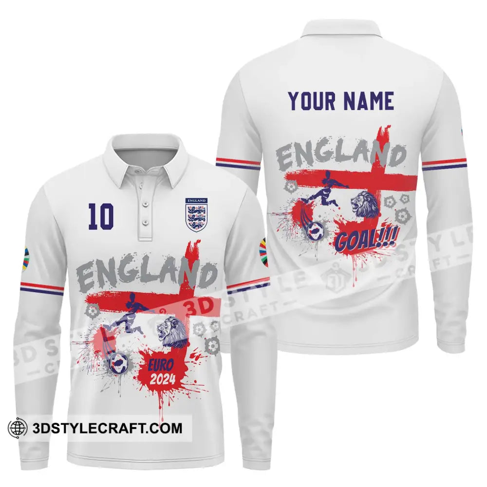 Unisex Shirt - Custom Name And Number England Euro 2024 Team Flag Color Long Sleeve Polo / S T-Shirt