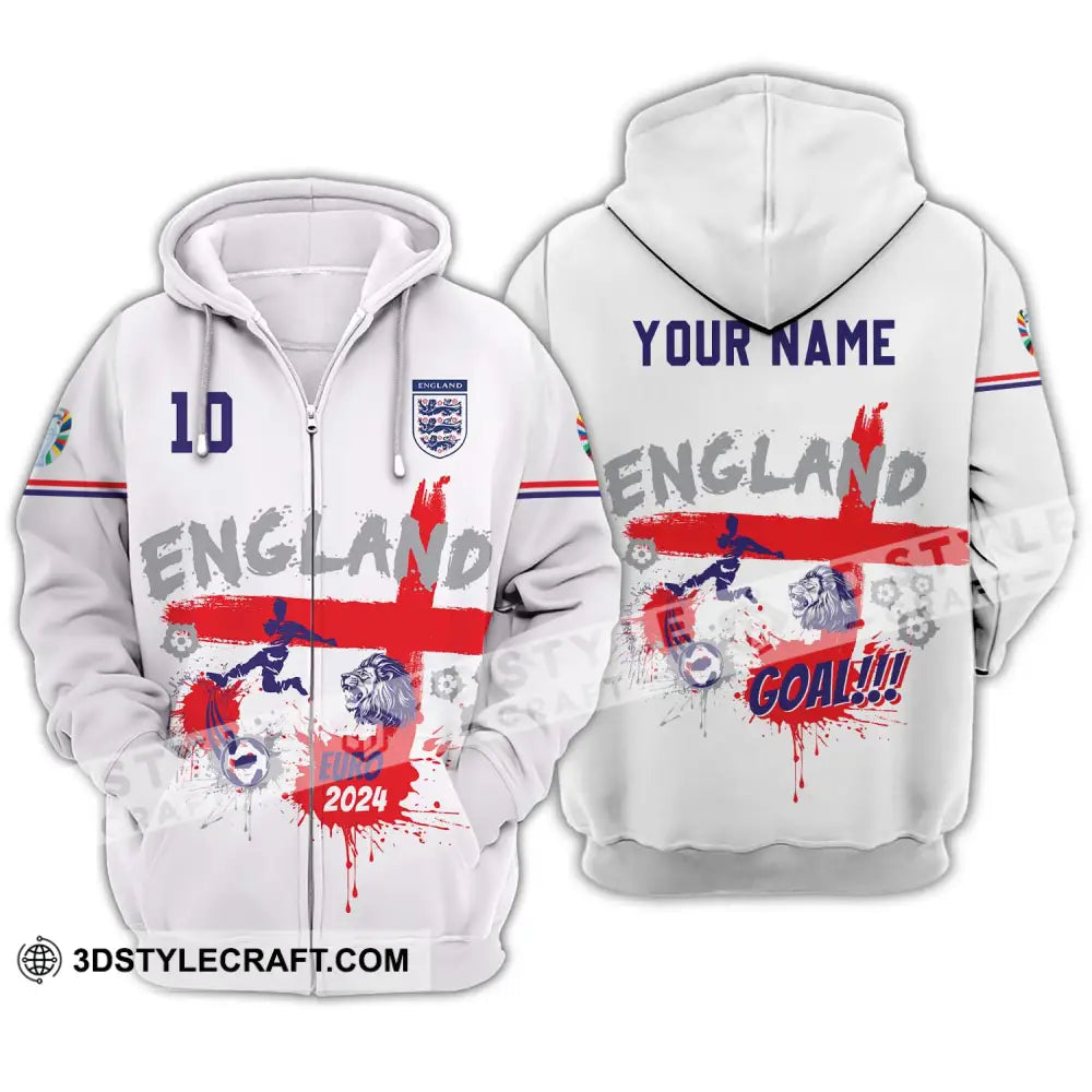 Unisex Shirt - Custom Name And Number England Euro 2024 Team Flag Color Zipper Hoodie / S T-Shirt