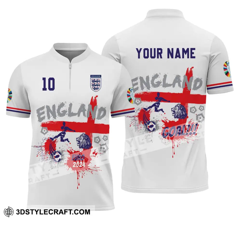 Unisex Shirt - Custom Name And Number England Euro 2024 Team Flag Color Zipper Polo / S T-Shirt