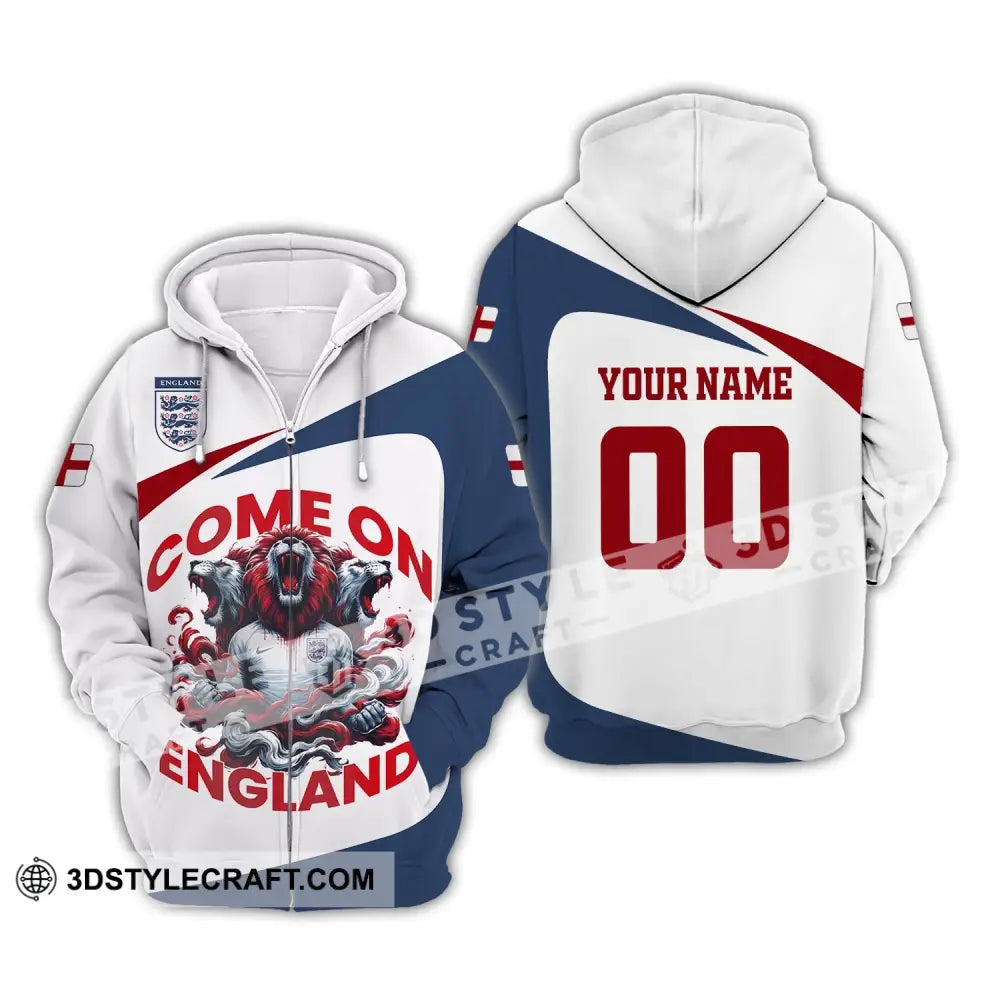 Unisex Shirt Custom Name And Number England Football Come On Polo Long Sleeve Zipper Hoodie / S