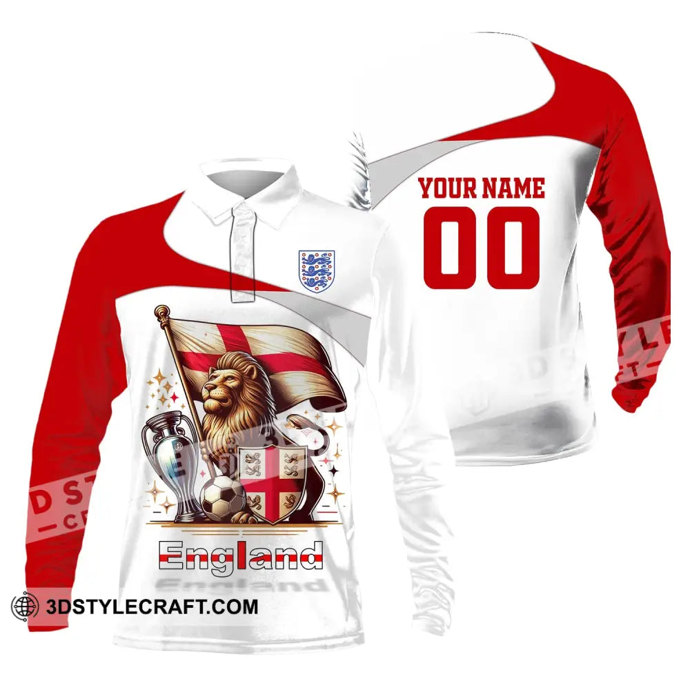 Unisex Shirt Custom Name And Number England Football Euro 2024 Polo Long Sleeve / S T-Shirt