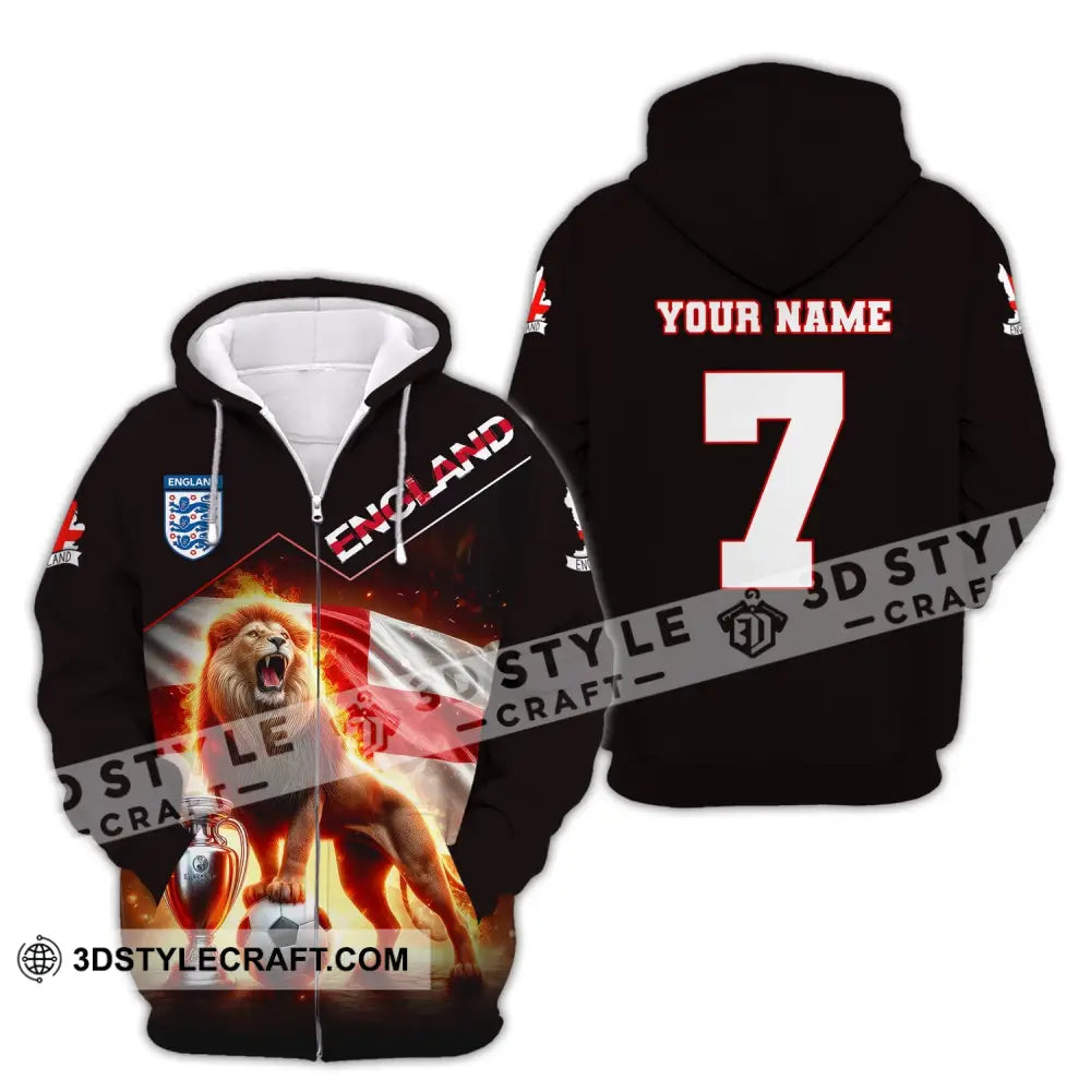 Unisex Shirt Custom Name And Number England Football Euro 2024 Polo Long Sleeve Zipper Hoodie / S