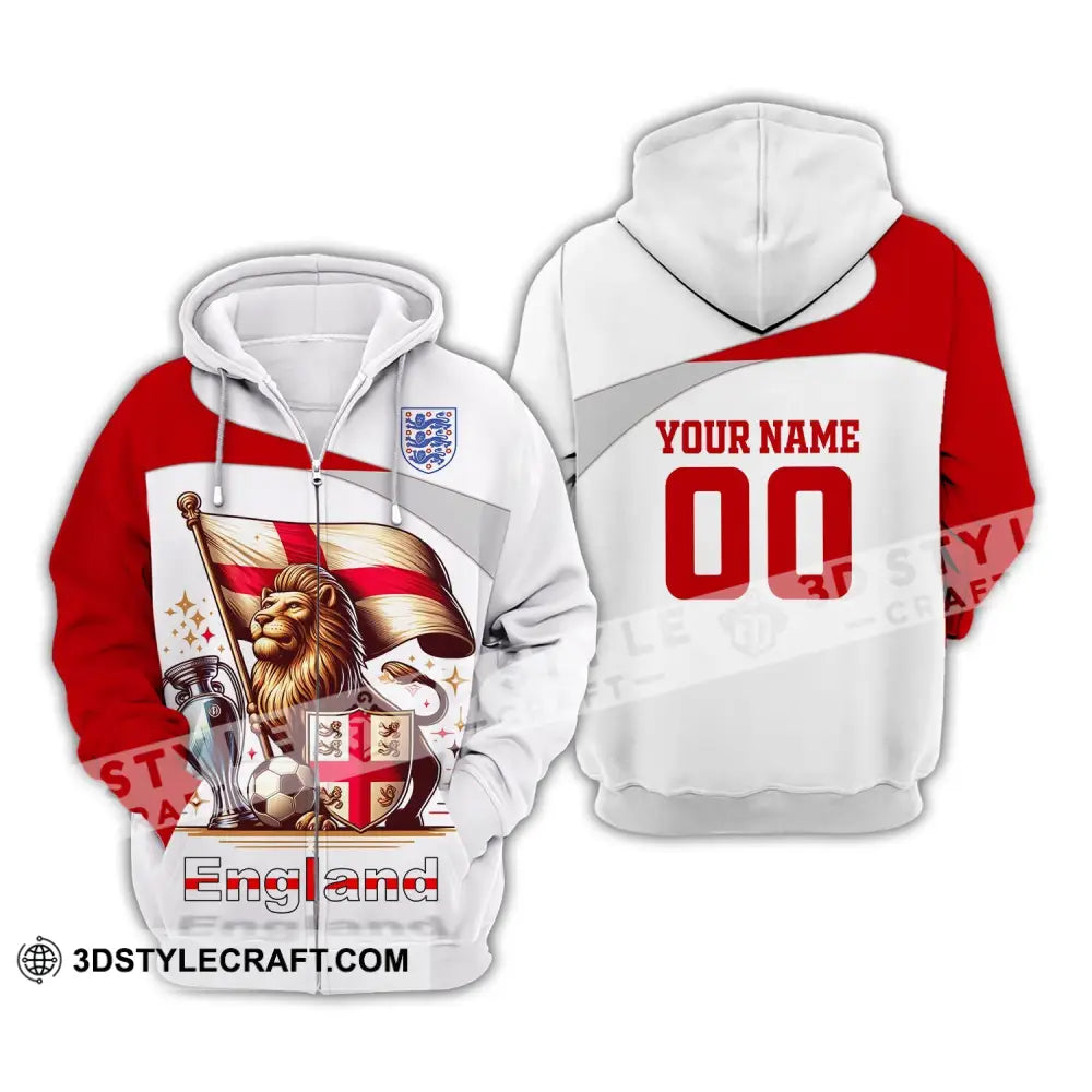 Unisex Shirt Custom Name And Number England Football Euro 2024 Polo Long Sleeve Zipper Hoodie / S