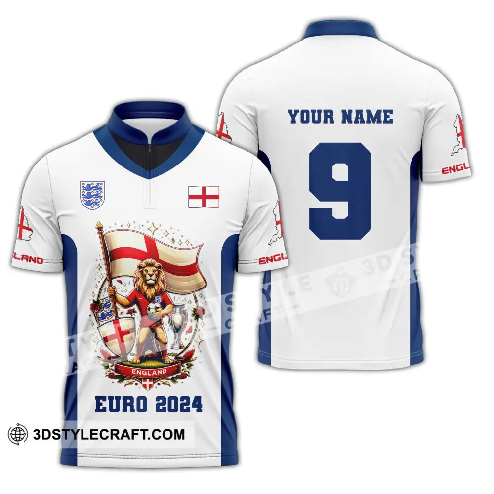 Unisex Shirt Custom Name And Number England Football Euro 2024 Polo Long Sleeve Zipper / S T-Shirt