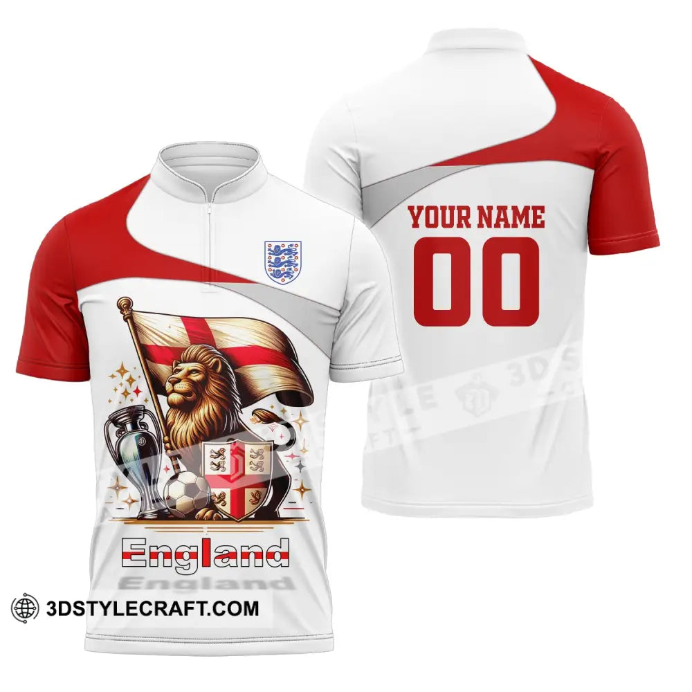 Unisex Shirt Custom Name And Number England Football Euro 2024 Polo Long Sleeve Zipper / S T-Shirt