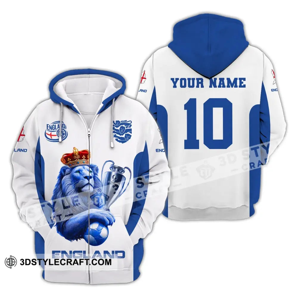 Unisex Shirt Custom Name And Number England Football Polo Long Sleeve Euro 2024 Zipper Hoodie / S