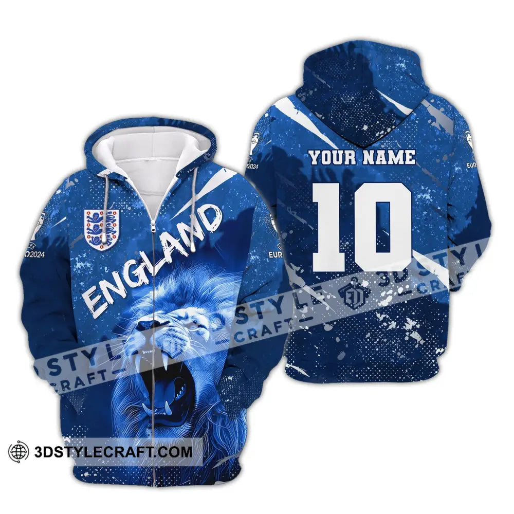 Unisex Shirt Custom Name And Number England Football Polo Long Sleeve Euro 2024 Zipper Hoodie / S