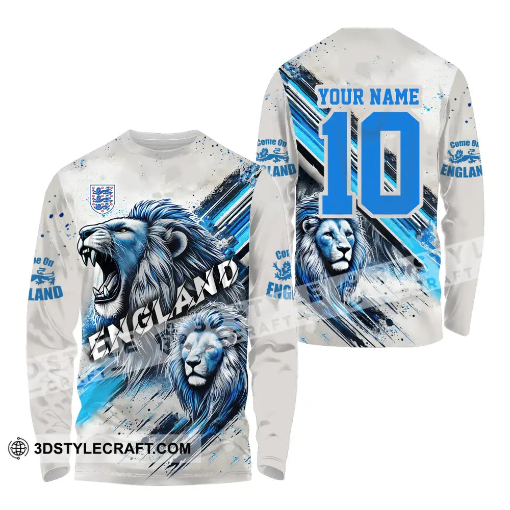 Unisex Shirt - Custom Name And Number England Lover Cool Lion Long Sleeve / S T-Shirt