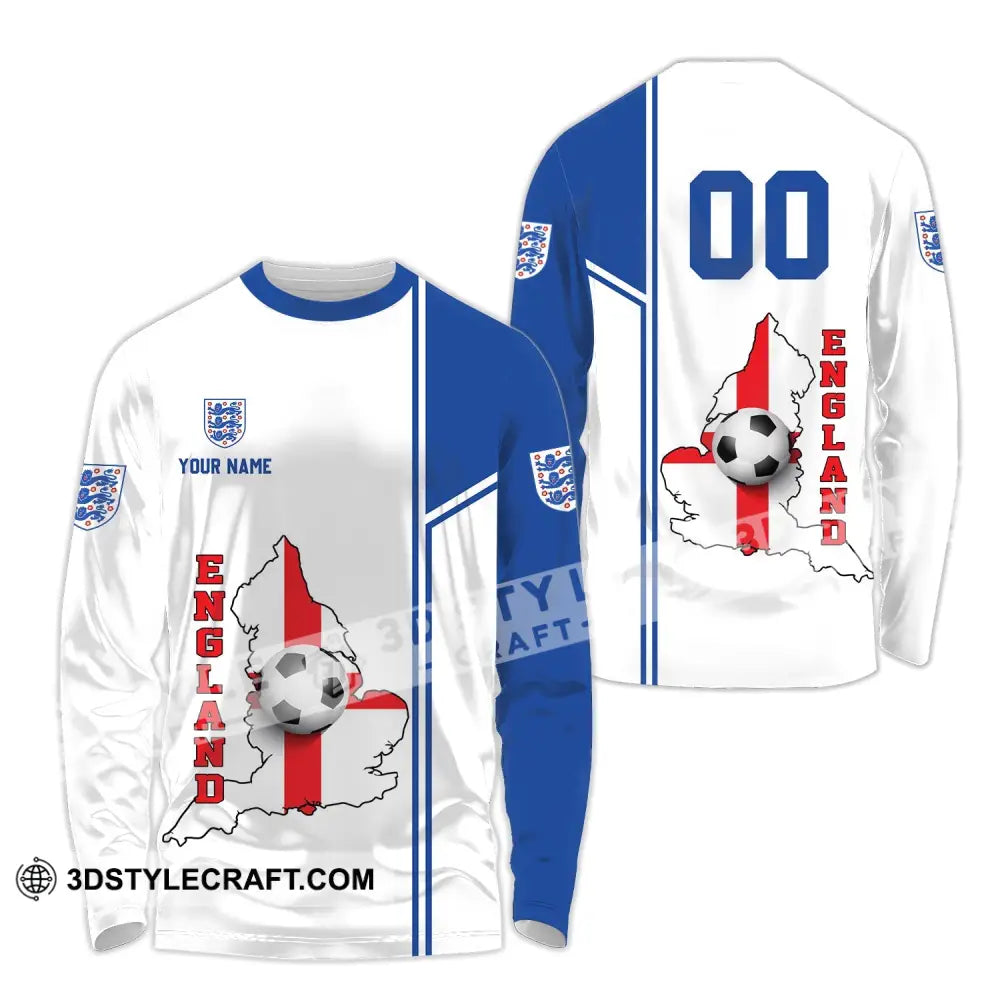 Unisex Shirt - Custom Name And Number England Map Ball Euro 2024 Long Sleeve / S T-Shirt