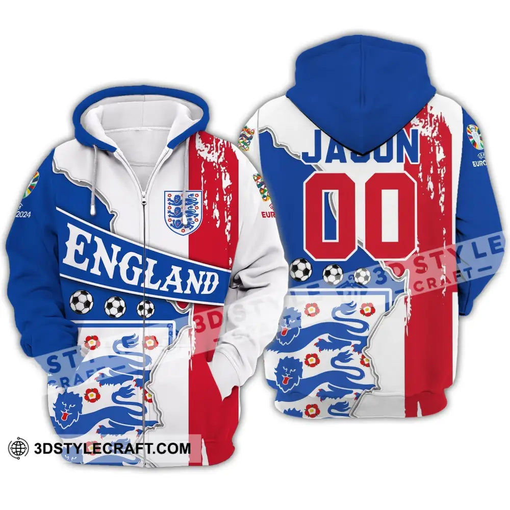 Unisex Shirt - Custom Name And Number England National Team Zipper Hoodie / S T-Shirt