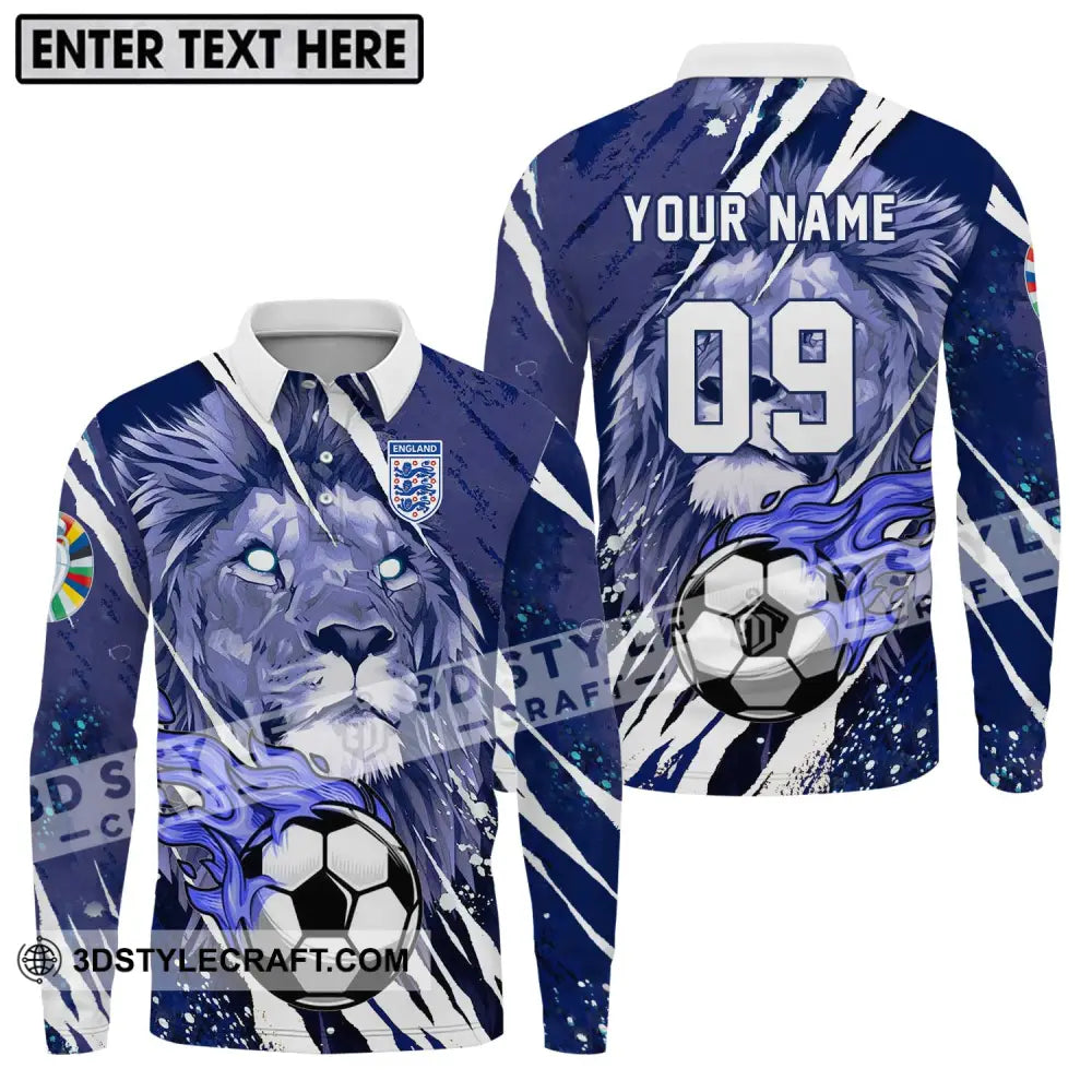 Unisex Shirt - Custom Name And Number England Team Lion Ball Long Sleeve Polo / S T-Shirt