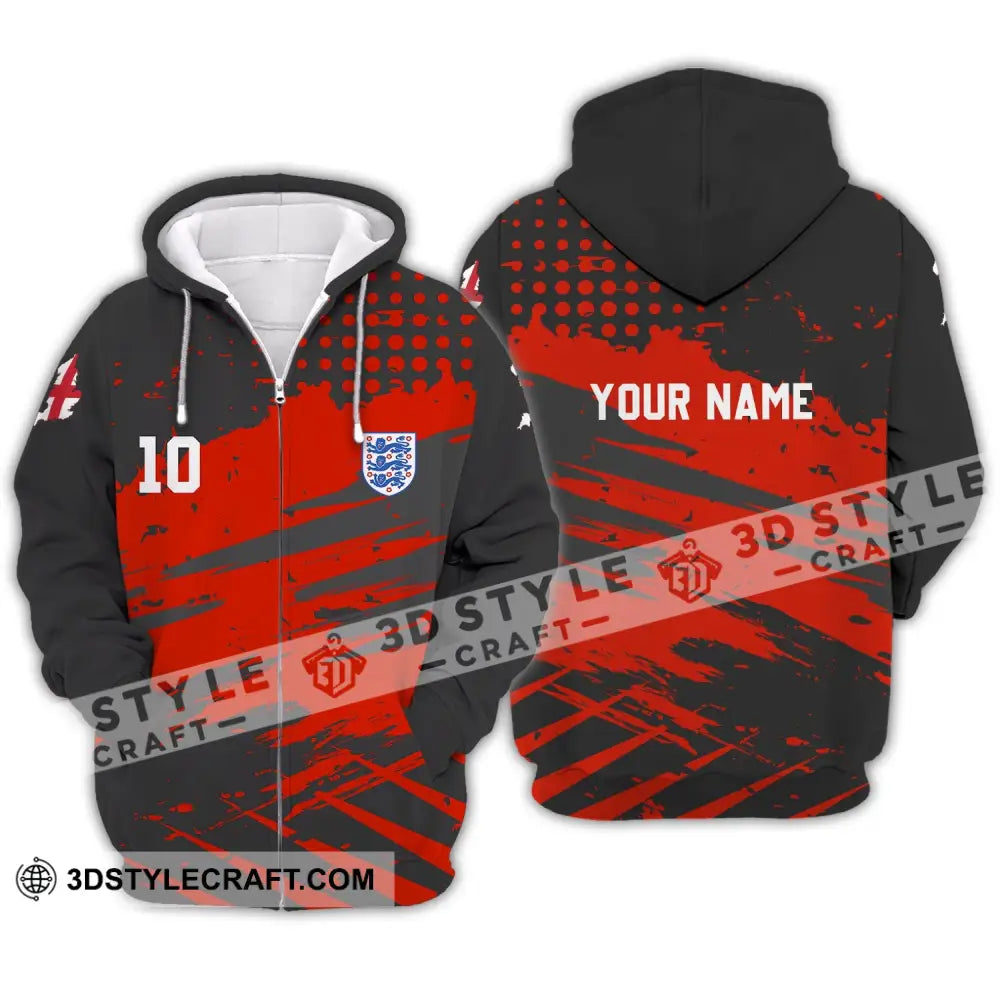 Unisex Shirt - Custom Name And Number England Team Lover Black Red Euro 2024 Zipper Hoodie / S