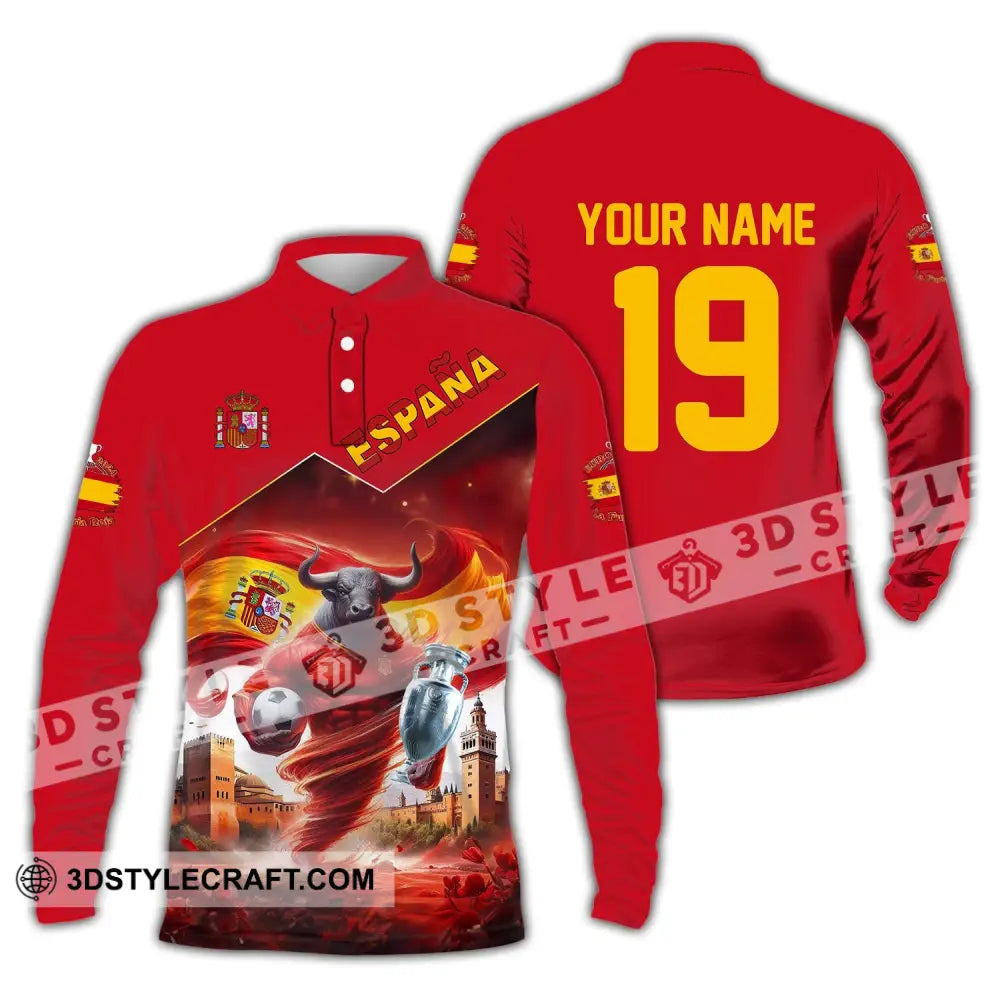 Unisex Shirt Custom Name And Number España Football Polo Euro 2024 Espana Hoodie Long Sleeve / S