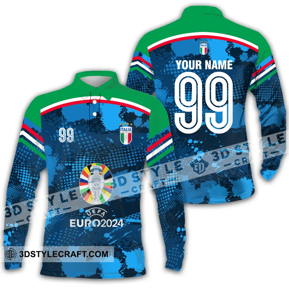 Unisex Shirt - Custom Name And Number Euro 2024 Cup Italia National Team Long Sleeve Polo / S