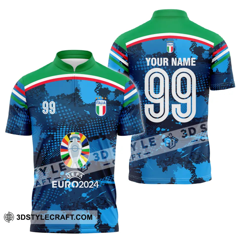 Unisex Shirt - Custom Name And Number Euro 2024 Cup Italia National Team Zipper Polo / S T-Shirt