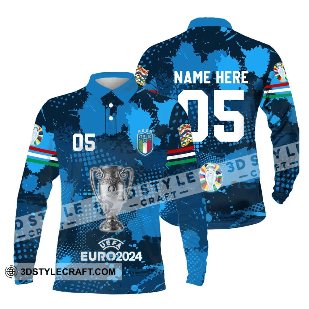 Unisex Shirt - Custom Name And Number Euro 2024 Cup Of Italia National Team Long Sleeve Polo / S